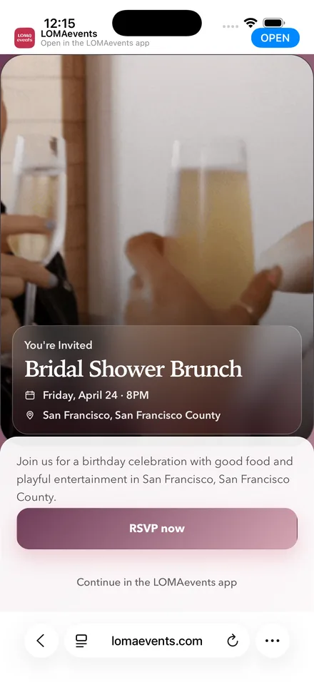 A guest RSVPing from their phone browser, no app needed