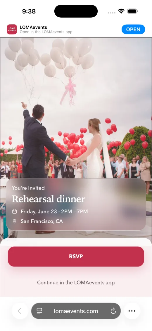Current LOMAevents browser RSVP screenshot from Fastlane